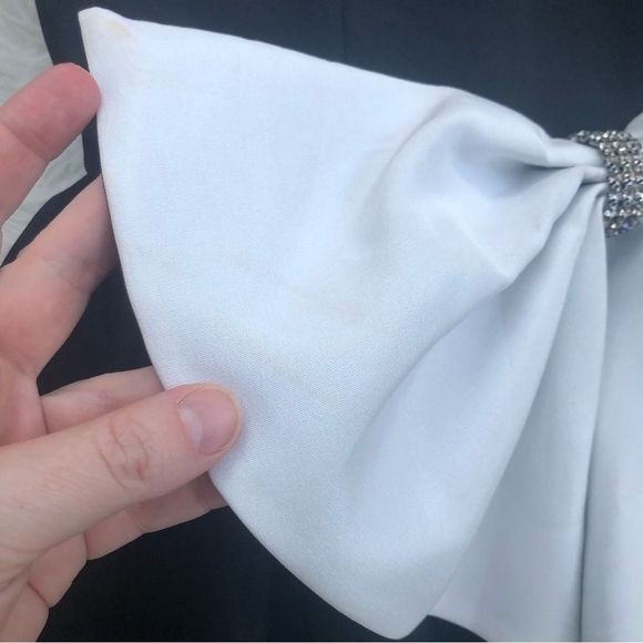 Vintage Strapless Tuxedo Dress Rhinestone Trim Bow *AS IS* - Picture 5 of 16